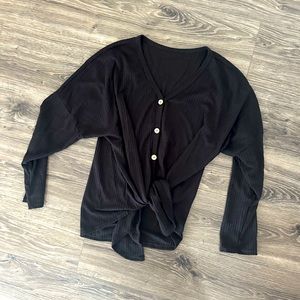 SHEIN Black Tie Front Sweater